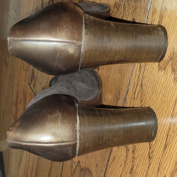 VINTAGE JOAN HEPBURN PUMPS METALLIC BROWN LEATHER / SUEDE ITALY SIZE 8.5 M - Picture 6 of 14